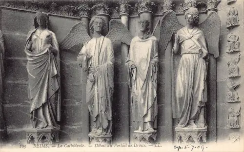 C024 Frankreich, Reims La Cathedrale Detail du Portail de Droite Vintage Postkarte