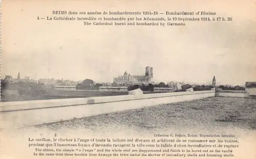 C025 Frankreich, Reims Die Kathedrale von Deutschen abgebrannt und bombardiert Postkarte 1. Weltkrieg
