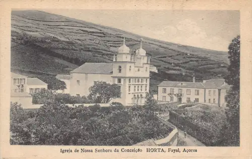A927 Portugal Horta Fayal Igreja de Nossa Senhora da Conceicao Vintage Postkarte