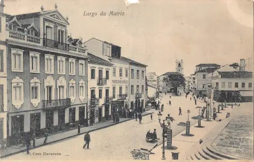 A927 Portugal Azoren St Miguel Largo Matriz Casa Havaneza Panorama Postkarte