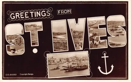 B213 England Grüße aus St Ives Hafen Große Briefe RPPC Postkarte