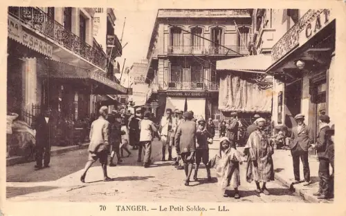 A929 Marokko Tanger Petit Sokko Cafe Magasins au chic Restaurant Postkarte