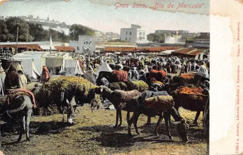 A929 Marokko Dia de Mercado Gran Soco Markttag Schafe Vintage Postkarte
