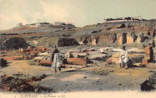 A929 Tunesien Karthago Le Forum Vintage Postkarte