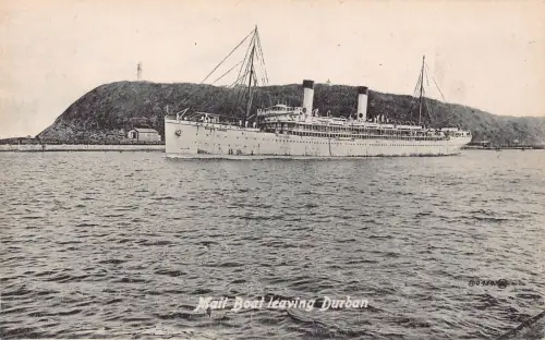 A930 Südafrika Dampfschiff Postboot verlässt Durban Vintage Postkarte