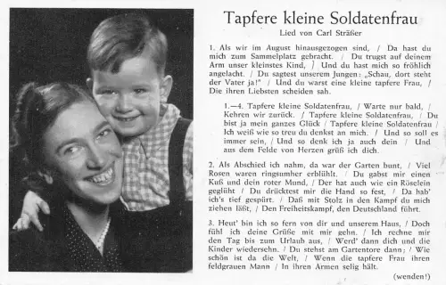 Mutter und Sohn Tapfere kleine Soldatenfrau Gedicht und Lied von C Straesser Postkarte