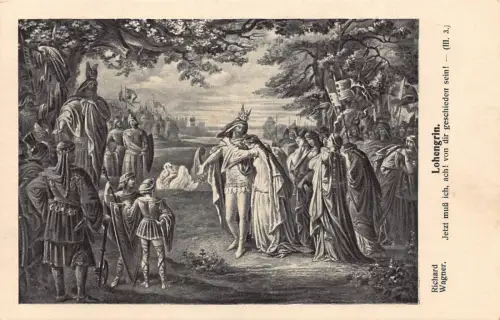 Oper Lohengrin Akt 3 König und Königin Scheidung Soldaten Vintage Postkarte