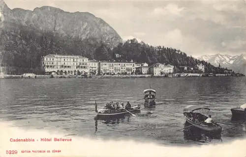 A187 Italien Cadenabbia Hotel Bellevue Boote Vintage Postkarte