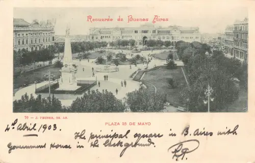 A936 Argentinien 1903 Recuerdo de Buenos Aires Plaza 25 de mayo Vintage Postkarte