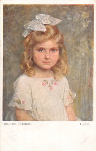Kunst kleines elegantes Mädchen Liselotte signiert von Josefine Swoboda Vintage Postkarte
