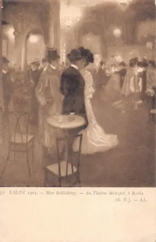 Kunst 1905 Salon Au Theater Metropol in Berlin signierte Max Schlichting Postkarte