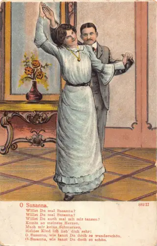 Eleganter Mann und Frau tanzen O Susanna Lied 1909 Vintage Postkarte