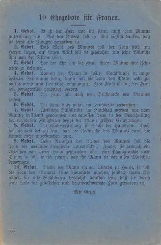 Zehn Regeln für eine gehorsame Frau Vintage Postkarte