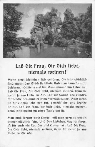 Lass keine Frau, die dich liebt weinen Gedicht Externsteine Klippen Postkarte