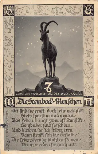 Astrologie Steinbock Sternzeichen Ziege Sterne Vintage Postkarte