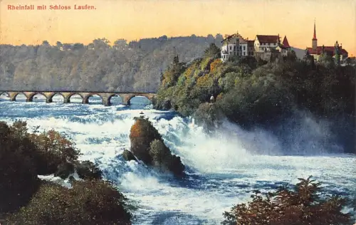 L072 Schweiz 1936 Rheinfall mit Schloss Laufen Brücke, Wasserfall Postkarte