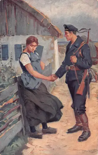 Liebhaber Soldat Abschied von Freundin Vintage Postkarte