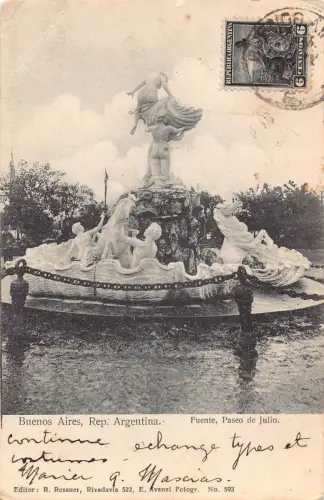 L353 Argentinien Buenos Aires Brunnen Paseo de Julio Vintage Postkarte