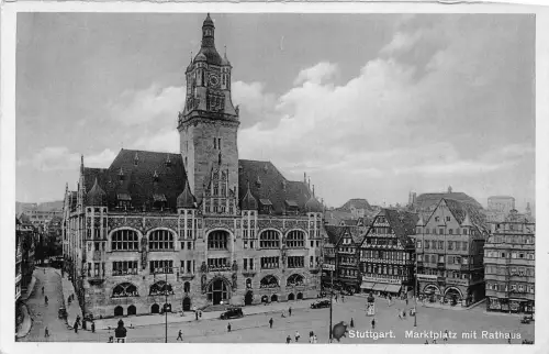 L155 Deutschland 1934 Stuttgart. Marktplatz mit Rathaus Vintage Postkarte
