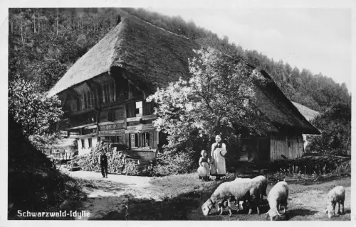 L207 Deutschland 1931 Schwarzwald Idylle Schafe Bauernhaus Kinder Vintage Postkarte