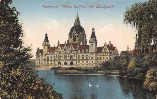 L207 Deutschland Hannover Neue Altstadt Maschpark See Vintage Postkarte
