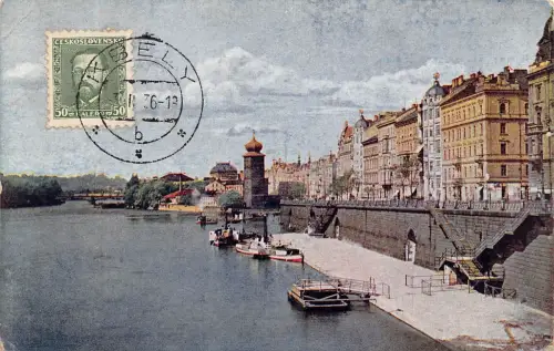 Tschechien 1936 Prag Quai Rieger Dampfschiff Kai Vintage Postkarte B933