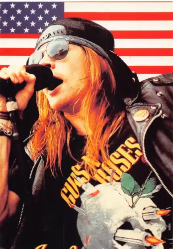 L288 Musik Sänger Axl Rose of Guns 'n Roses Band Rock amerikanische Flagge Postkarte.