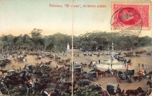 L355 Argentinien 1910 Buenos Aires Palermo El Corso Kutschen Brunnen Postkarte