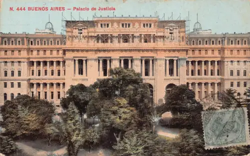 L355 Argentinien Buenos Aires Palacio de Justicia Palast Bäume Vintage Postkarte