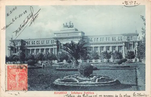 L355 Argentinien 1922 Rosario Jefatura Politica Palace Gardens Vintage Postkarte