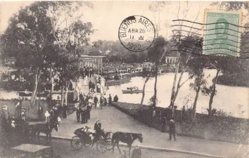 L355 Argentinien 1922 Buenos Aires Spaziergang im Park See Kutsche Vintage Postkarte