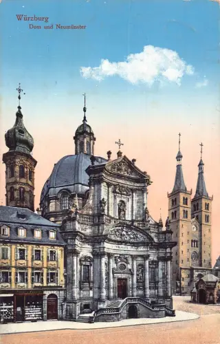L159 Deutschland 1915 Würzburg Dom und Neumünster Vintage Postkarte