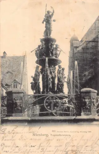 L215 Deutschland 1902 Nürnberg Tugendbrunnen Brunnen Vintage Postkarte
