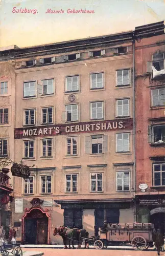 A098 Österreich Mozarts Geburtshaus Geburtshaus Hotelkutsche Vintage Postkarte