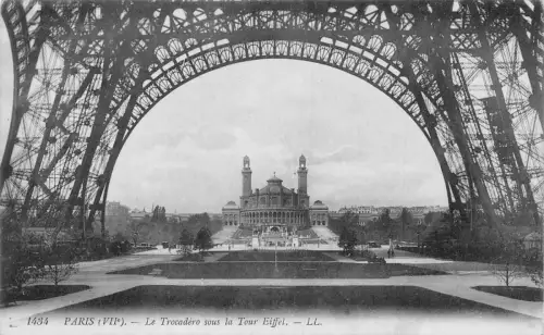 A097 Frankreich Paris Trocadero Palast von Basis aus gesehen Tour Eiffel Vintage Postkarte