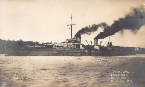 A096 Dampfschiff auf See SMS Panzer Kreuzer Seydlitz Echtfoto Vintage Postkarte