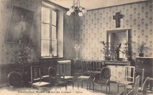 A097 Frankreich 1924 Institution Notre-Dame de Liesse Salon Interieur Stühle Postkarte