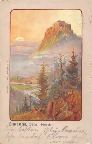 L214 Deutschland Lilienstein Saechs Schweiz Wald Sonnenaufgang Vintage Postkarte