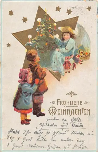 L365 Weihnachtsgrüße 1912 Kinder Stern Spielzeug Vintage Postkarte