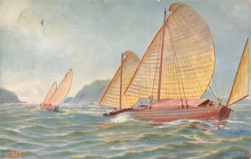 L369 Transportschiffe im Golf von Tonking signierte Ch Rave Postkarte