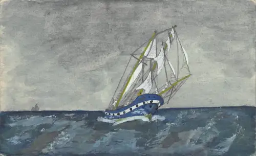 L369 Gemälde Englische Passanten Segelschiff Meer Dunkler Himmel Vintage Postkarte