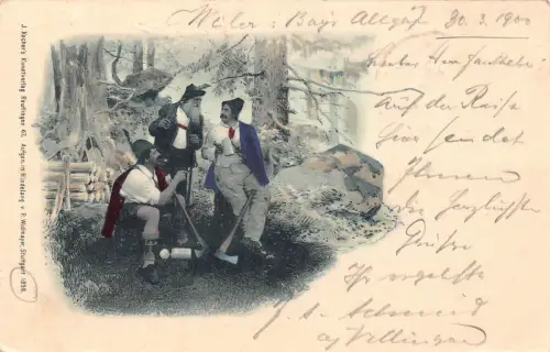 Deutschland 1900 Bayerische Trachtenarbeiter Axt Bierkrug Postkarte