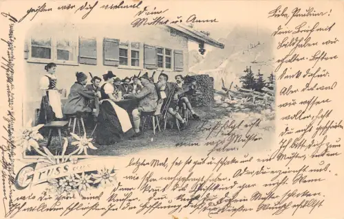 Gruss aus Edelweiß Volksfest Bayerische Tracht 1901 Postkarte