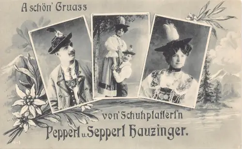 Schön Gruass von SchuhplatlerlnHauzinger Edelweiß Trachten Postkarte