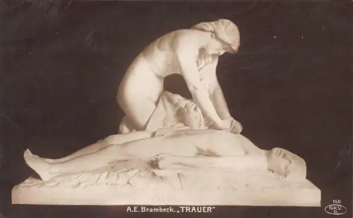 Statue Trauer von AE Brambeck Frau legt Hände auf Mann Brust Postkarte