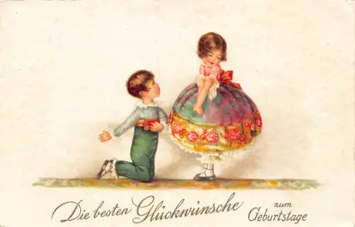 Geburtstagsgrüße 1939 Kinder als Liebhaber Junge in Knien bekennen Liebe Postkarte