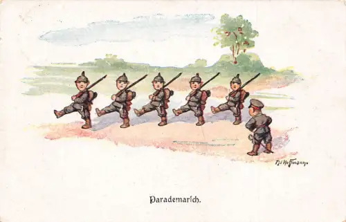 Kinder als Infanteriesoldaten Umzug Marsch Hoffmann Kunst 1918 1. Weltkrieg Feldpostkarte