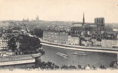 C028 Frankreich, Paris Vue sur Notre-Dame et le Pantheon Vintage Postkarte