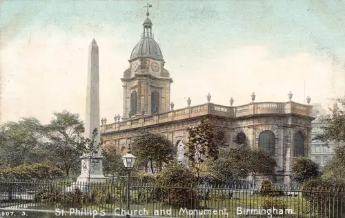 B211 England St Philip's Church and Monument Birmingham Vintage Postkarte