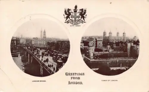 B211 England 1908 Grüße vom London Bridge Tower of London Postkarte